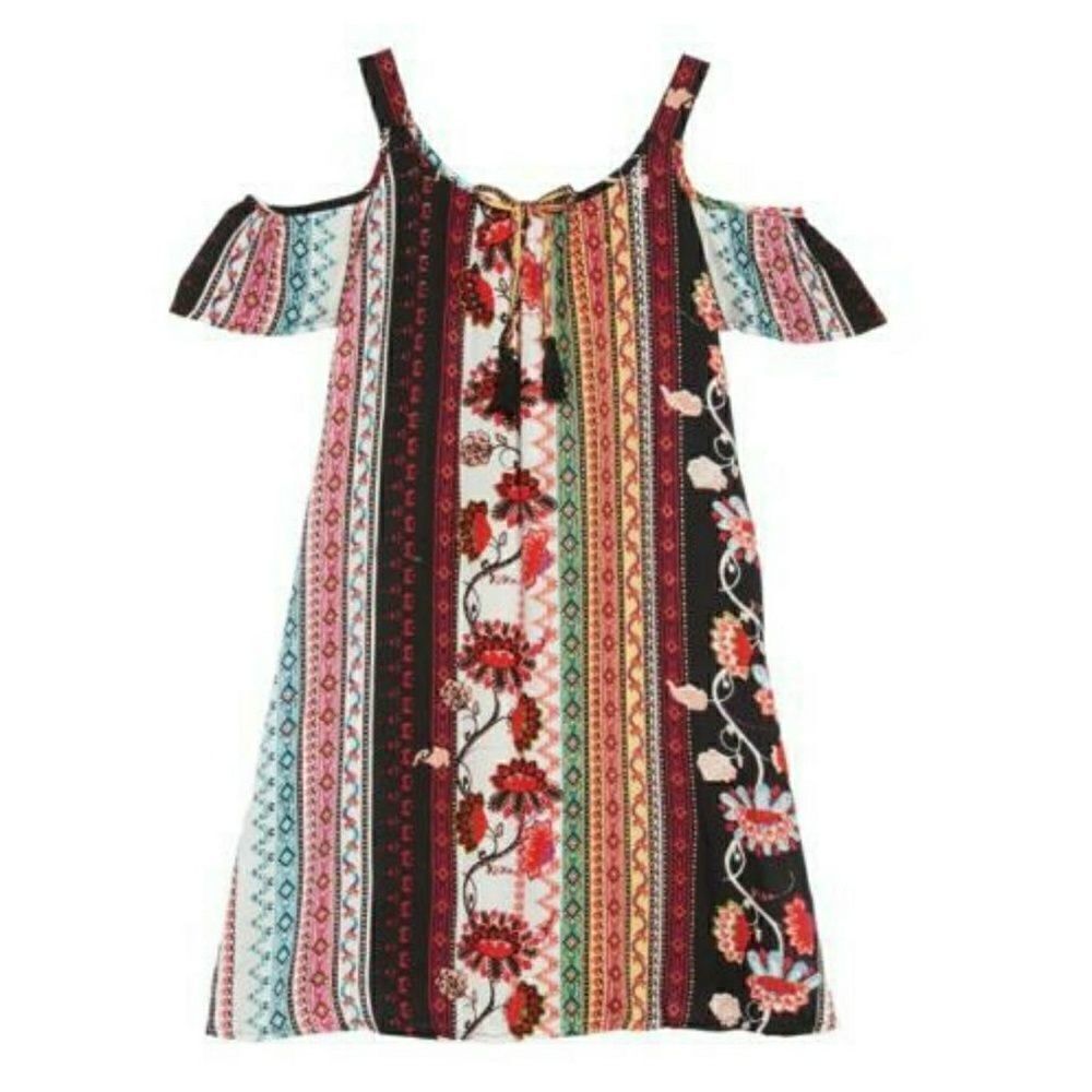 Zoe & Rose Floral Cold Shoulder dress (big girls)
